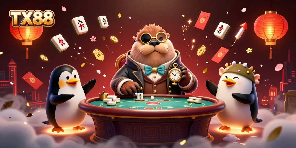 Engage with TX88 as a jolly walrus plays poker in a vibrant underwater casino scene.