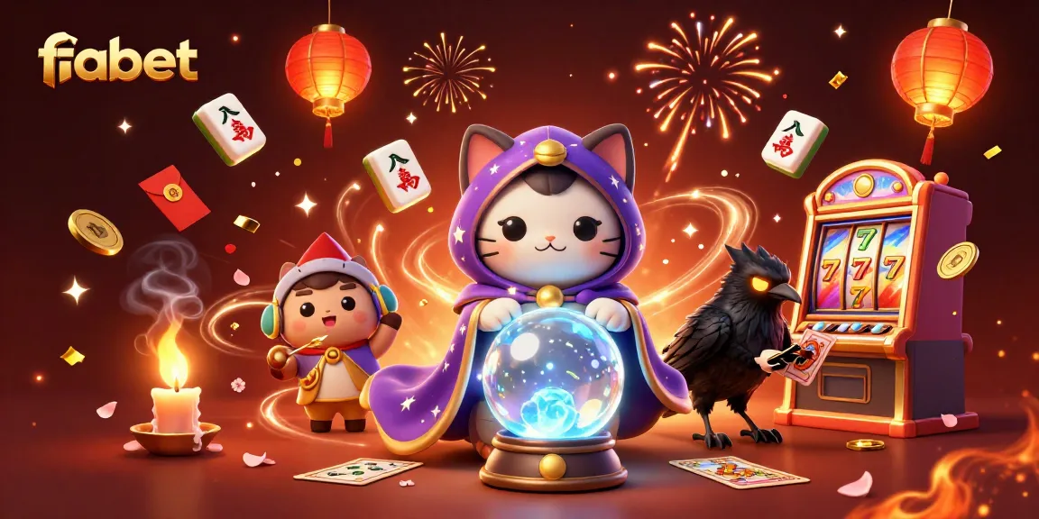 Engage with fabet's vibrant casino scene featuring a fortune teller cat and glowing raven.