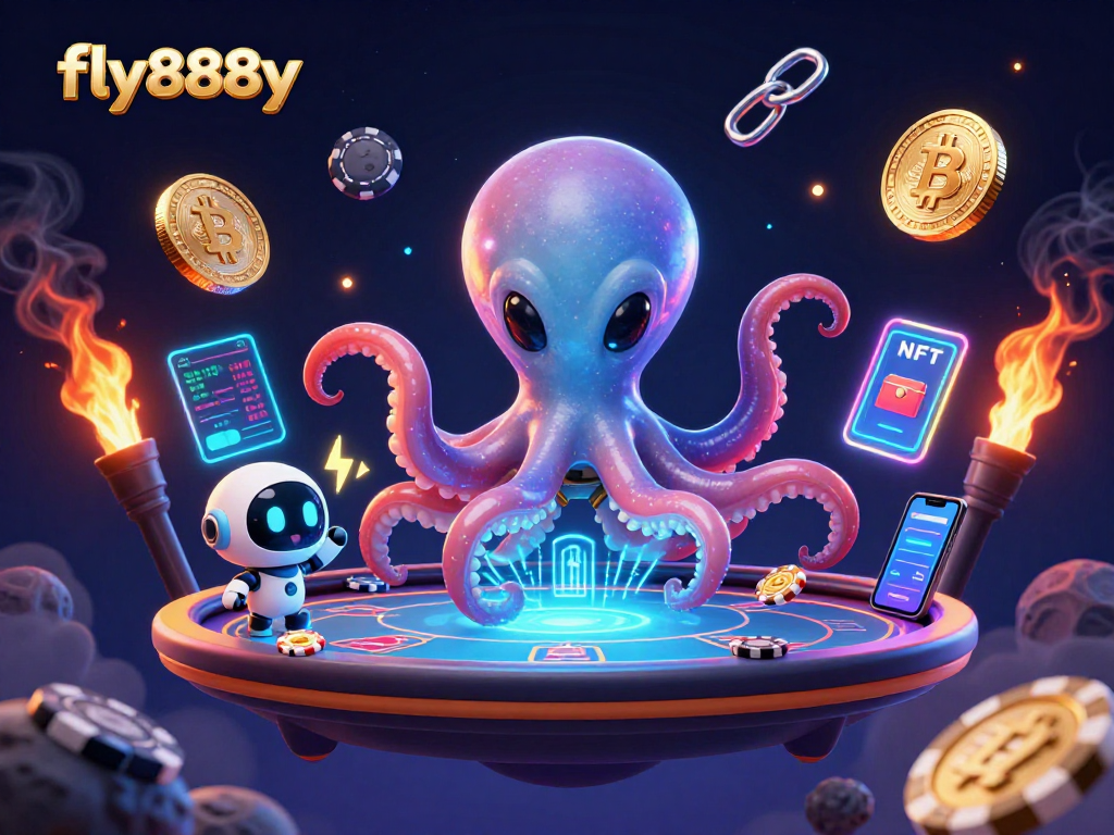 Engage in thrilling bets at fly888y with a 3D alien octopus themed casino scene.
