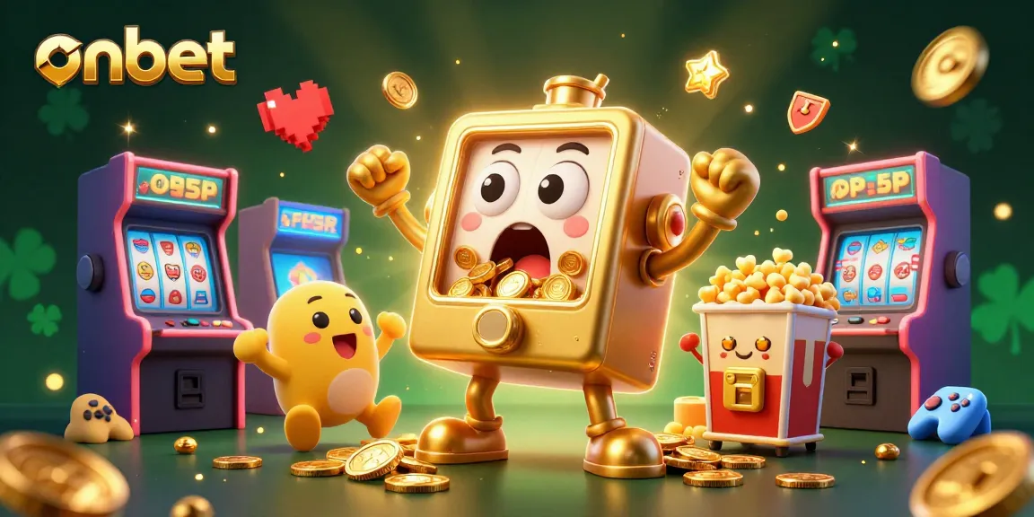 Spin the jackpot at onbet with a lively slot machine scene full of playful energy.