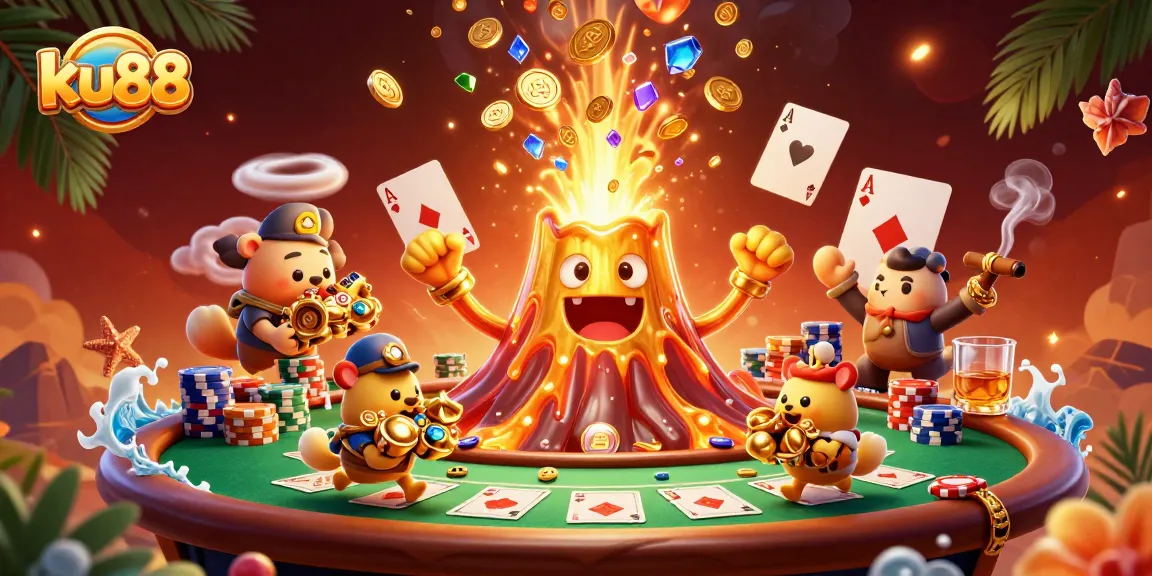 Engage in thrilling games at ku88 with a vibrant casino scene filled with treasure and challenges.