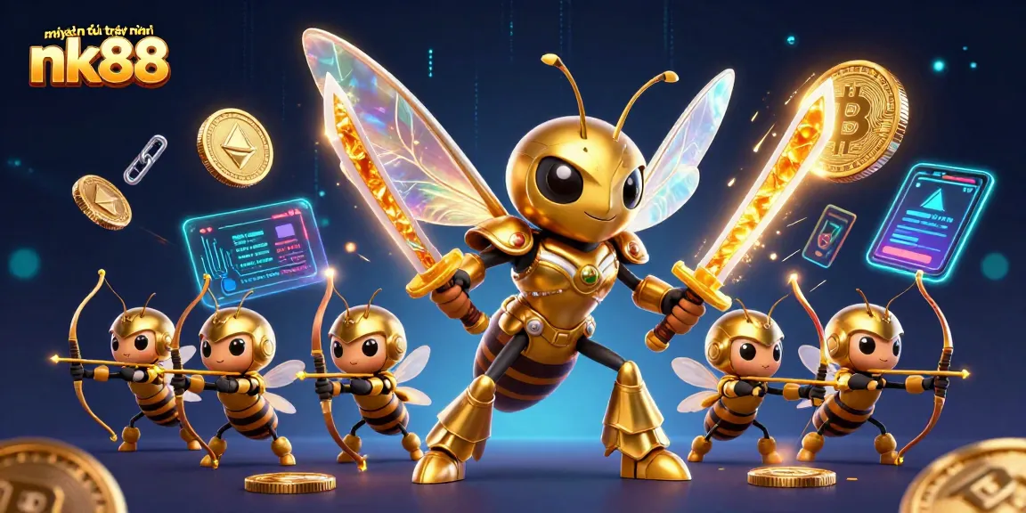 Engaging action scene depicting miễn trừ trách nhiệm nk88 with vibrant characters in a casino setting, showcasing crypto elements.