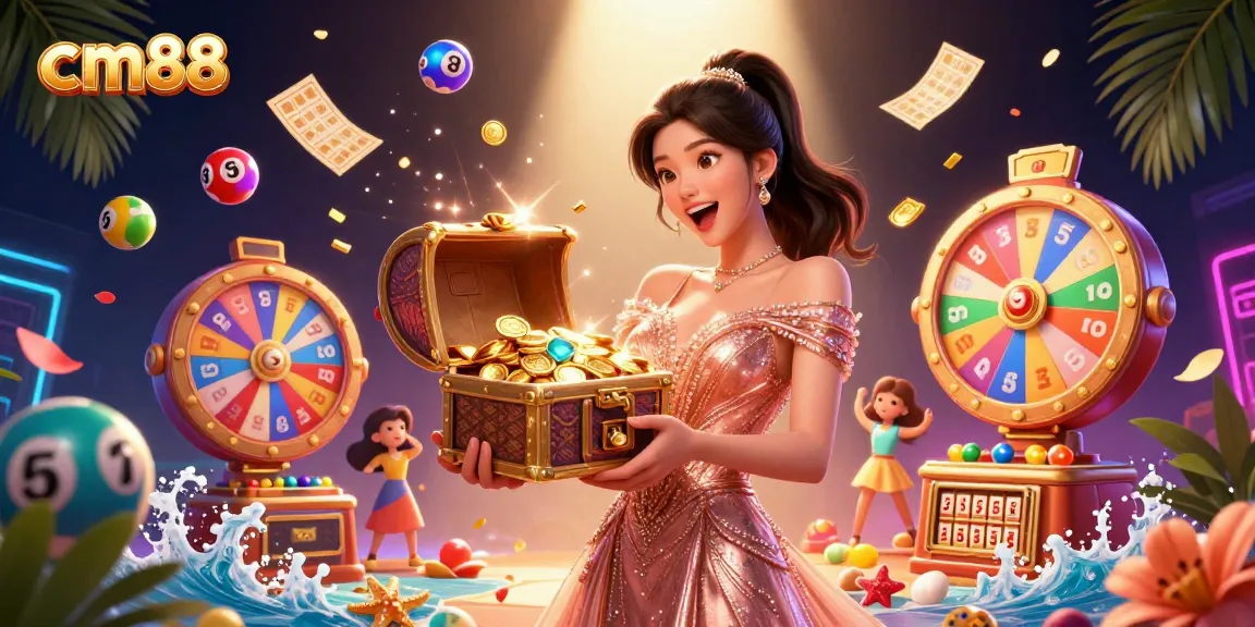 Experience the excitement of cm88 with a vibrant treasure chest overflowing during a thrilling casino moment.