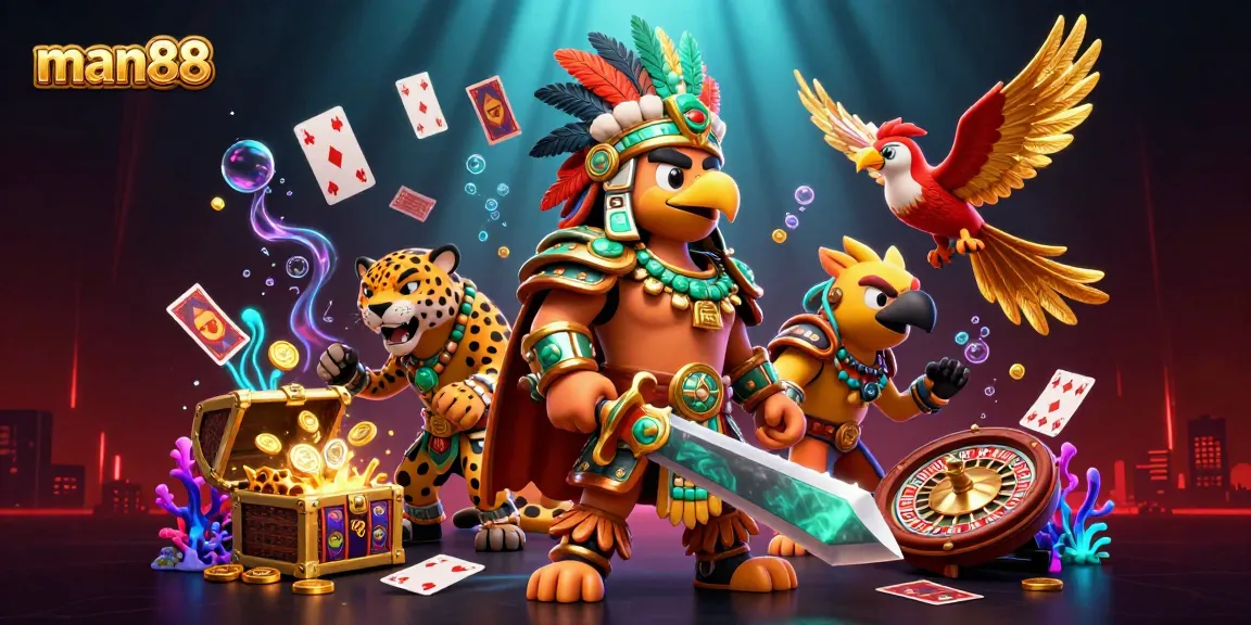 Experience the thrill of man88 with immersive casino scenes of characters and games.