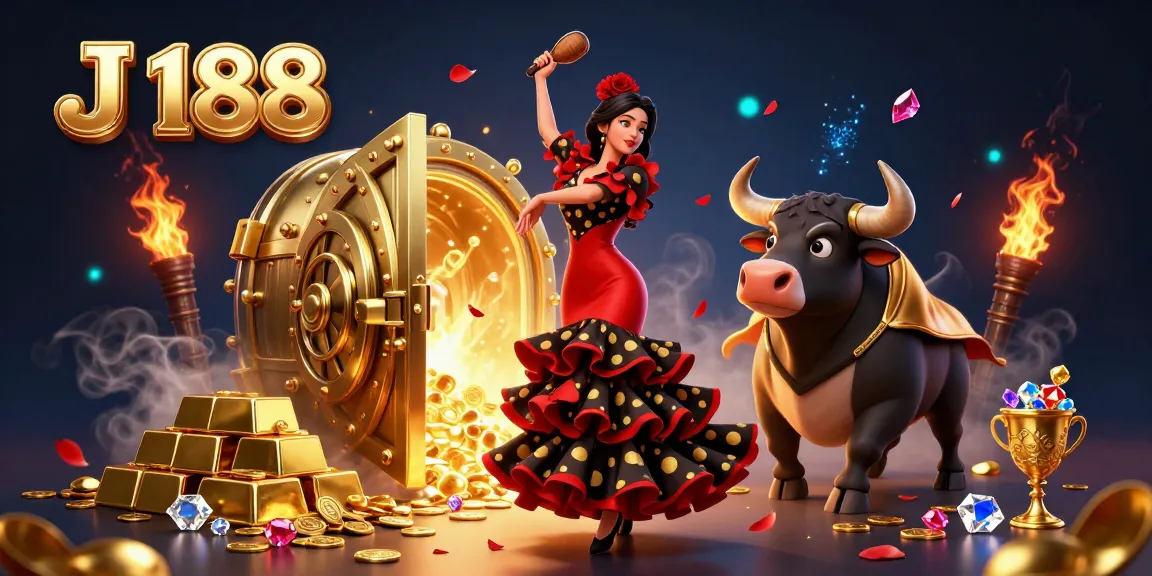 Experience the thrill of J 188 with dynamic gold and jewels amidst a lively casino scene.