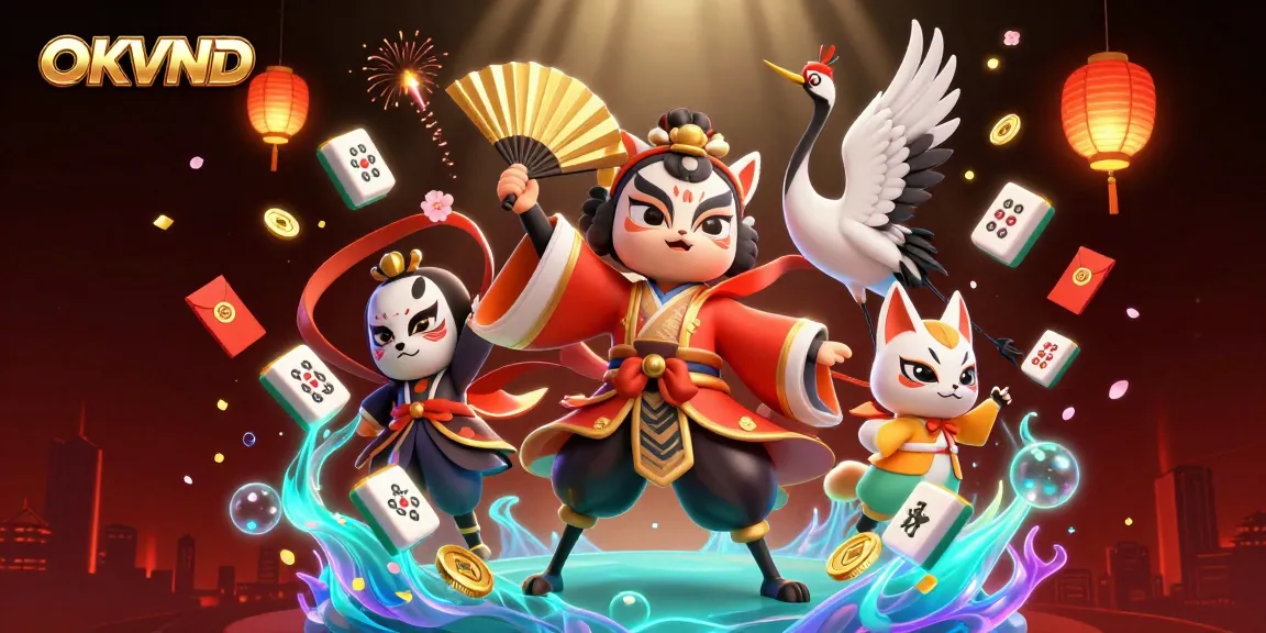 Engage with OKVND's vibrant gambling world featuring dynamic characters and casino elements.