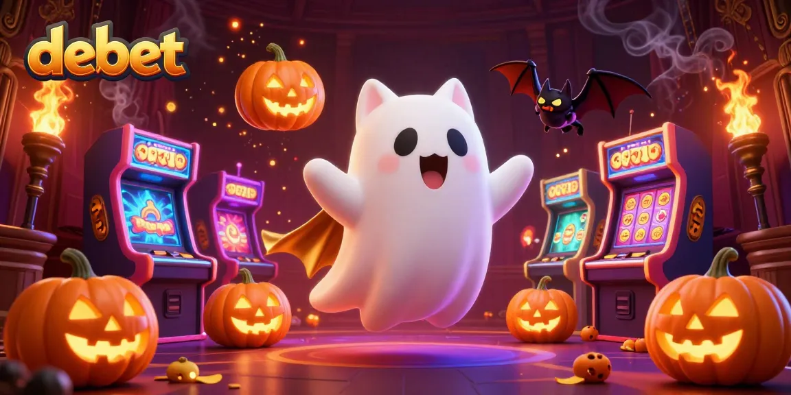 Experience debet action in a haunted casino with glowing jack-o-lanterns and 3D ghost cat.