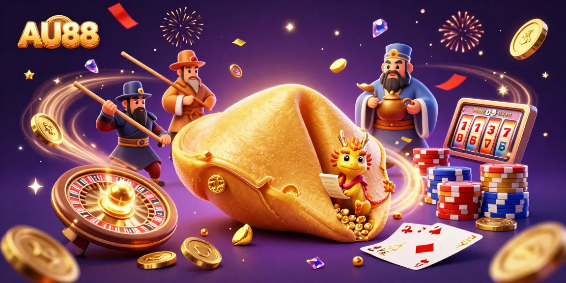 Experience the thrill of AU88 with a vibrant casino scene featuring magical elements and characters.