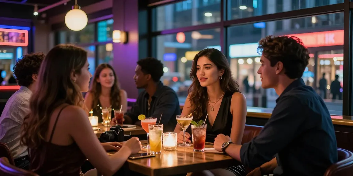 Gái gọi tại quán bar sang trọng, đêm thành phố nhộn nhịp.