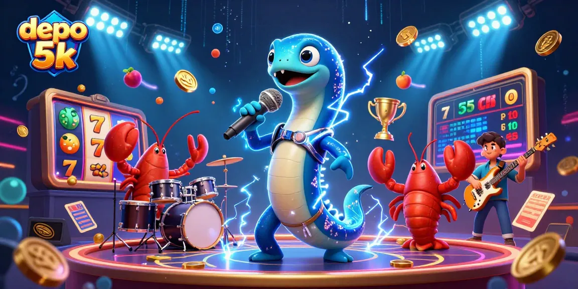 Engage with the exciting world of depo 5k slots through vibrant casino-themed underwater illustration.