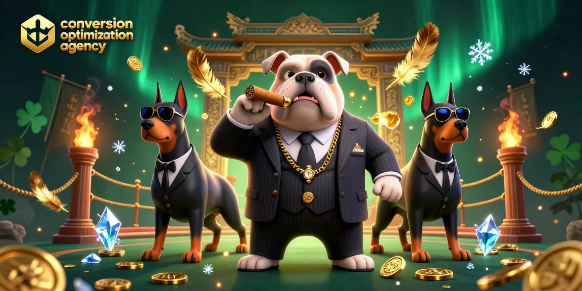 Engaging scene of a conversion optimization agency with cartoon characters and casino elements, showcasing rich detail.