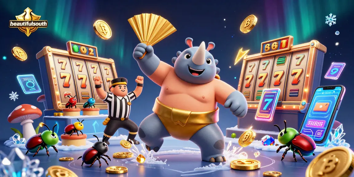 Play exciting slot games at beautifulsouth with a festive, animated 3D casino scene.