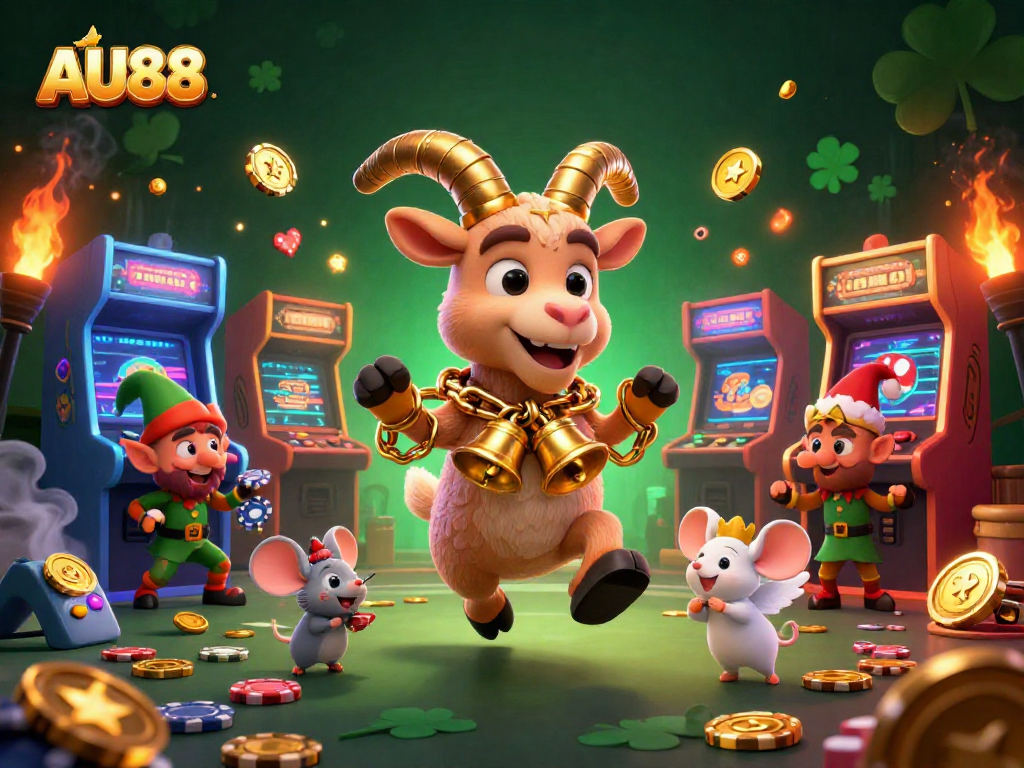 Engage in thrilling gameplay at AU88 with a lively 3D casino illustration filled with enchanting characters and vibrant gaming elements.