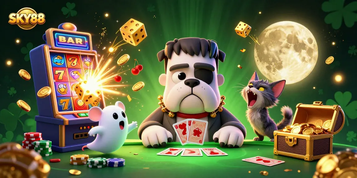 Experience thrilling wins with SKY88's 3D casino atmosphere featuring unique characters and vibrant gameplay.
