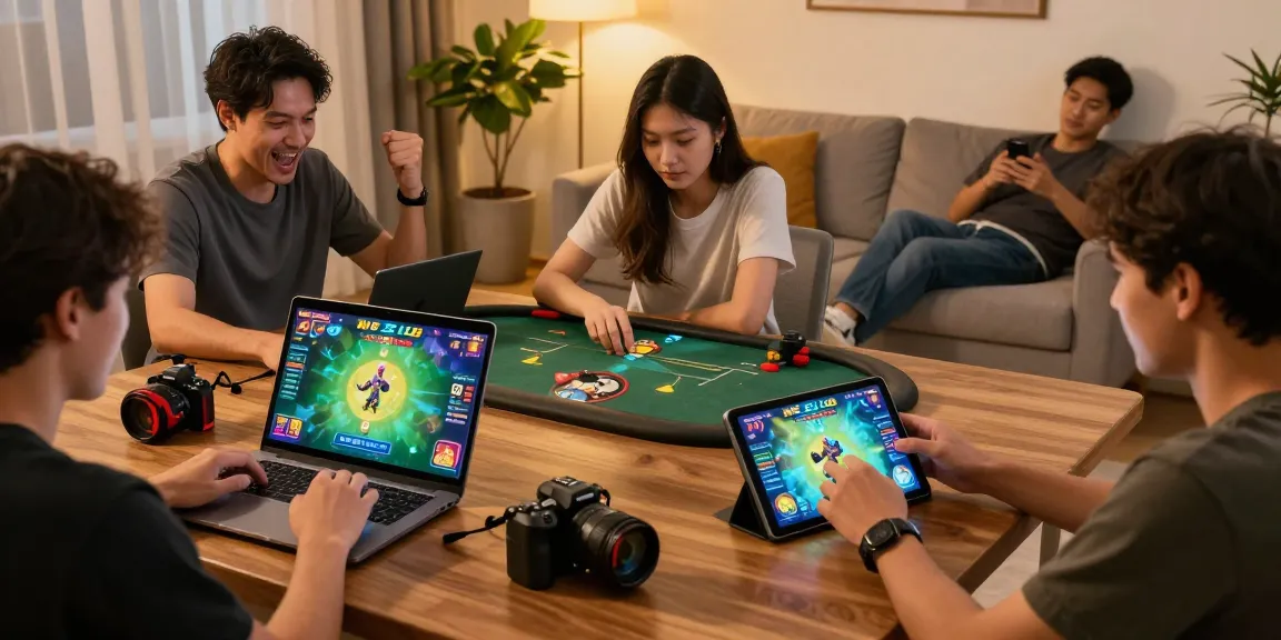 Excited players engaging in B52 Club games on various devices, showcasing the vibrant online gaming atmosphere.