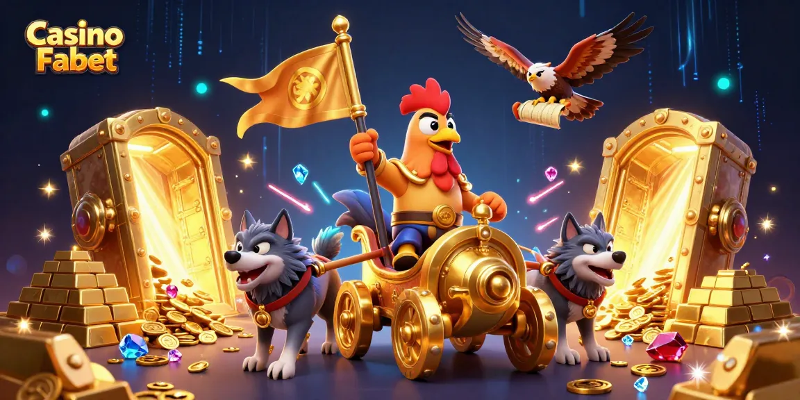 Engage in thrilling action at Casino Fabet with a dynamic 3D scene of a rooster warlord in a golden chariot