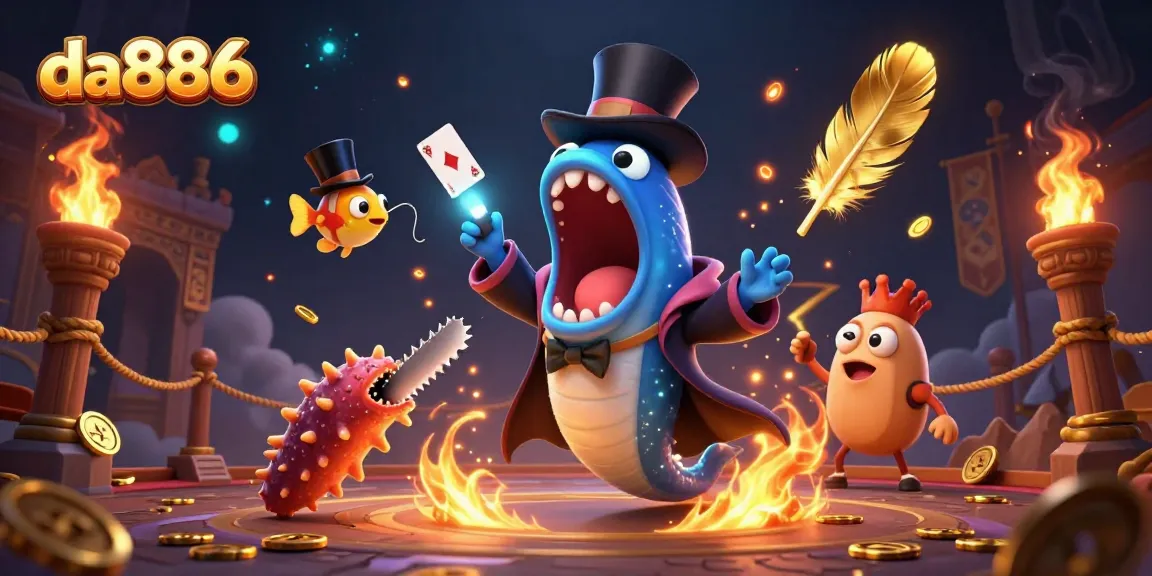 da886 showcases an engaging 3D casino scene featuring unique characters performing magic tricks.