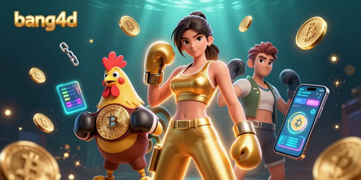 Engage with bang4d's immersive gambling experience, showcasing a powerful female champion and animated rooster.