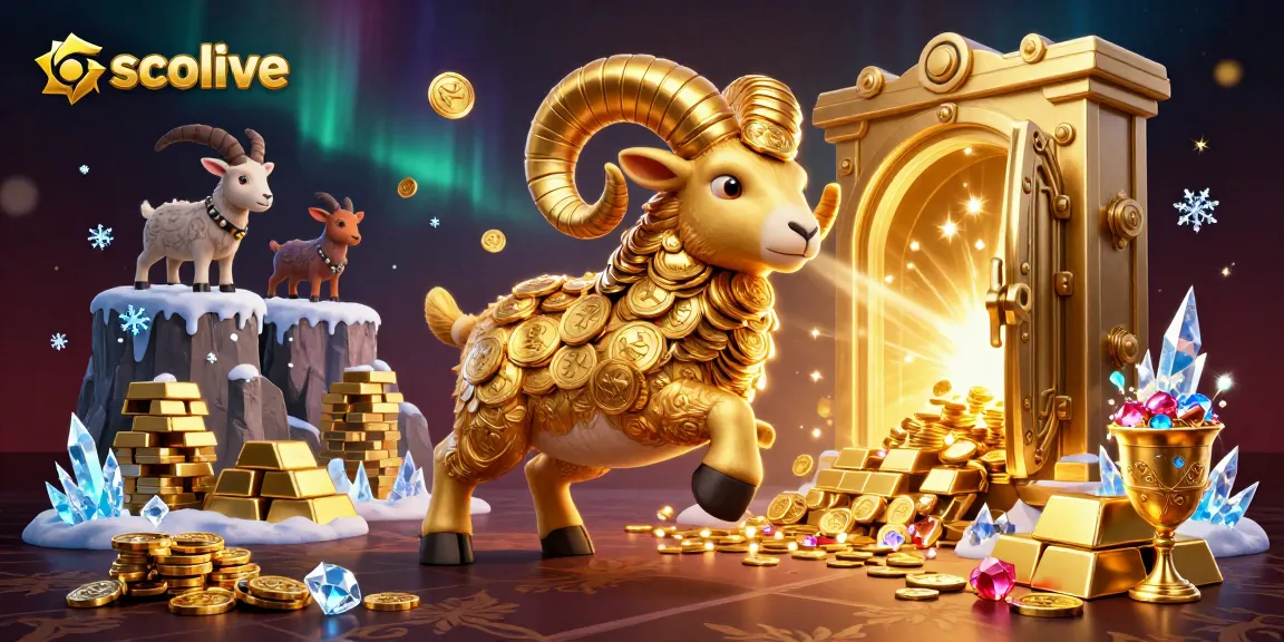 Socolive delivers thrilling sports betting experiences with a dynamic golden ram charging through a treasure vault.