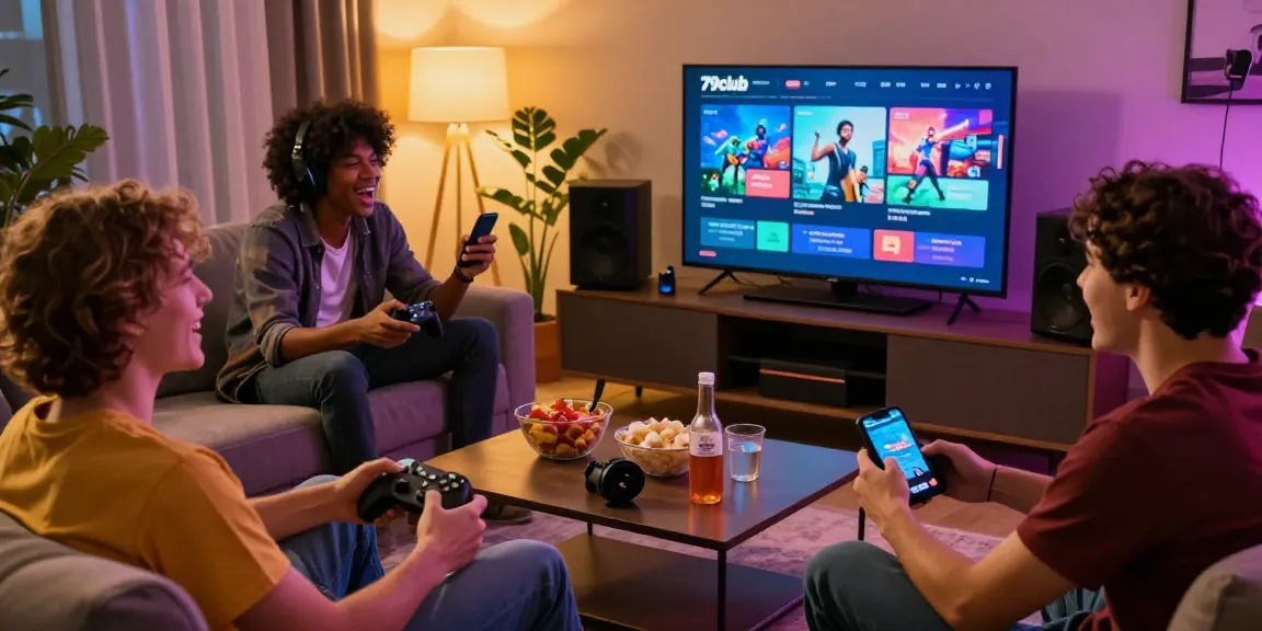 Experience the excitement of online gaming with friends at https://79club.dev/, featuring a cozy living room setup.