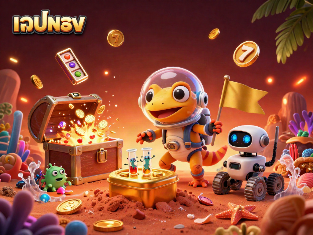 Engage with เว็บตรง as a Martian gecko explores a buried casino filled with treasures and game elements.