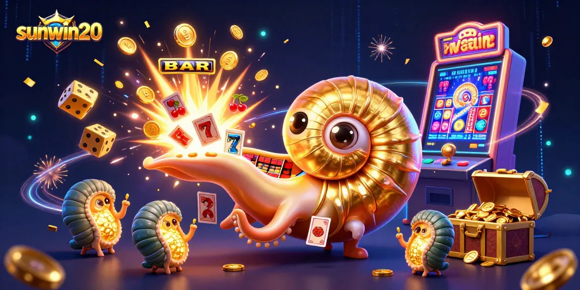 Experience the thrill of sunwin20 casino with a vibrant jackpot scene featuring cards, coins, and slot machines.