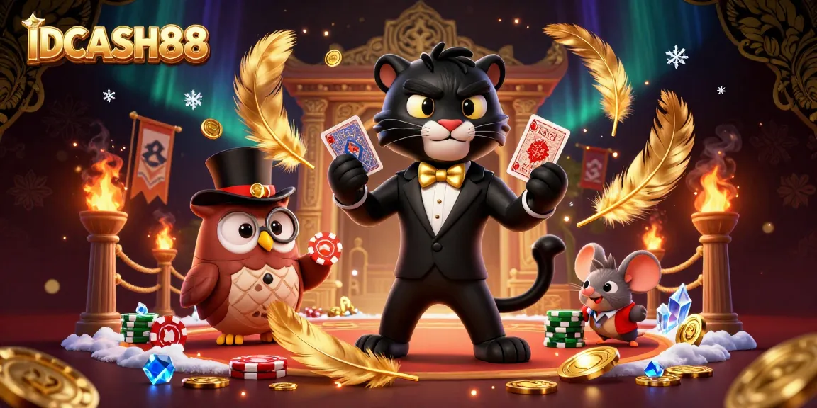 Experience thrilling gameplay with IDCASH88, the vibrant scene showcases characters engaging in dynamic gambling action.