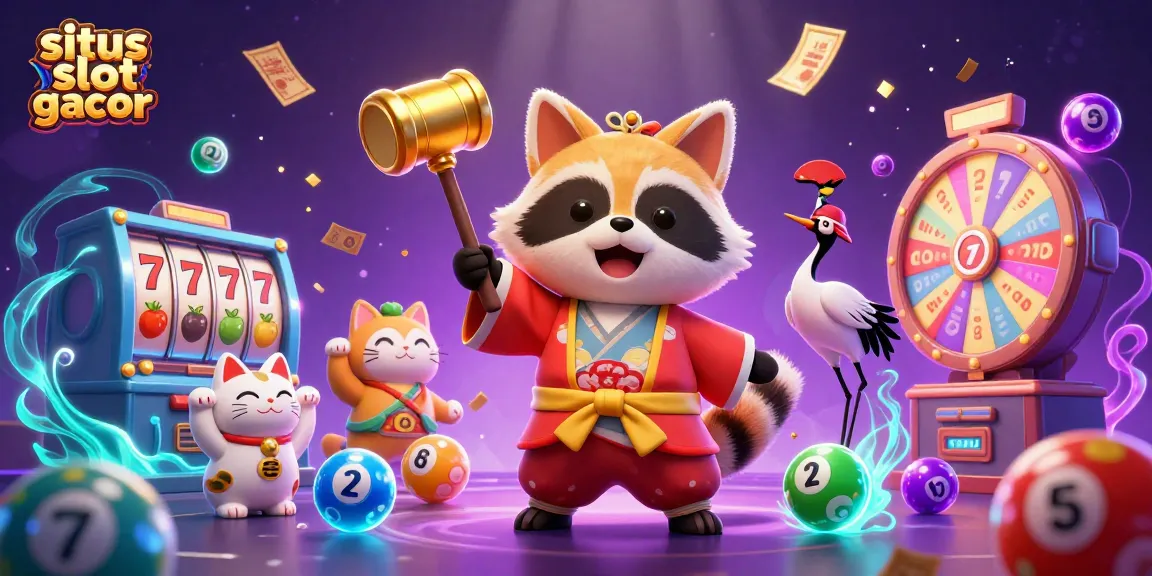 Play with luck at situs slot gacor amidst a vibrant scene of fortune and joyous characters.