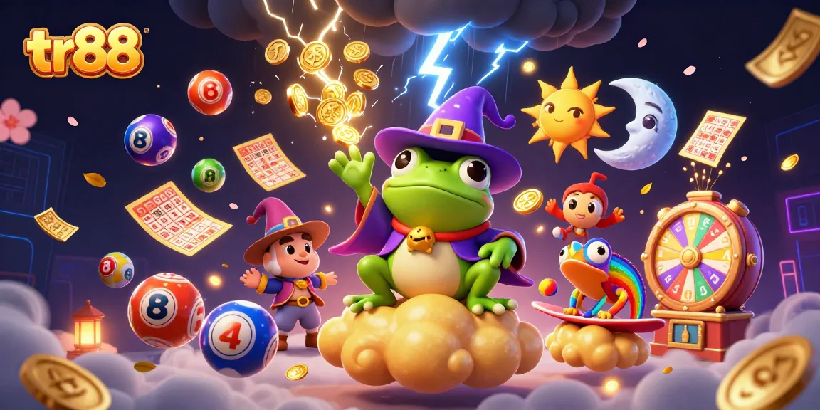 tr88 brings thrilling lottery excitement with a vibrant scene of colorful balls and golden prizes