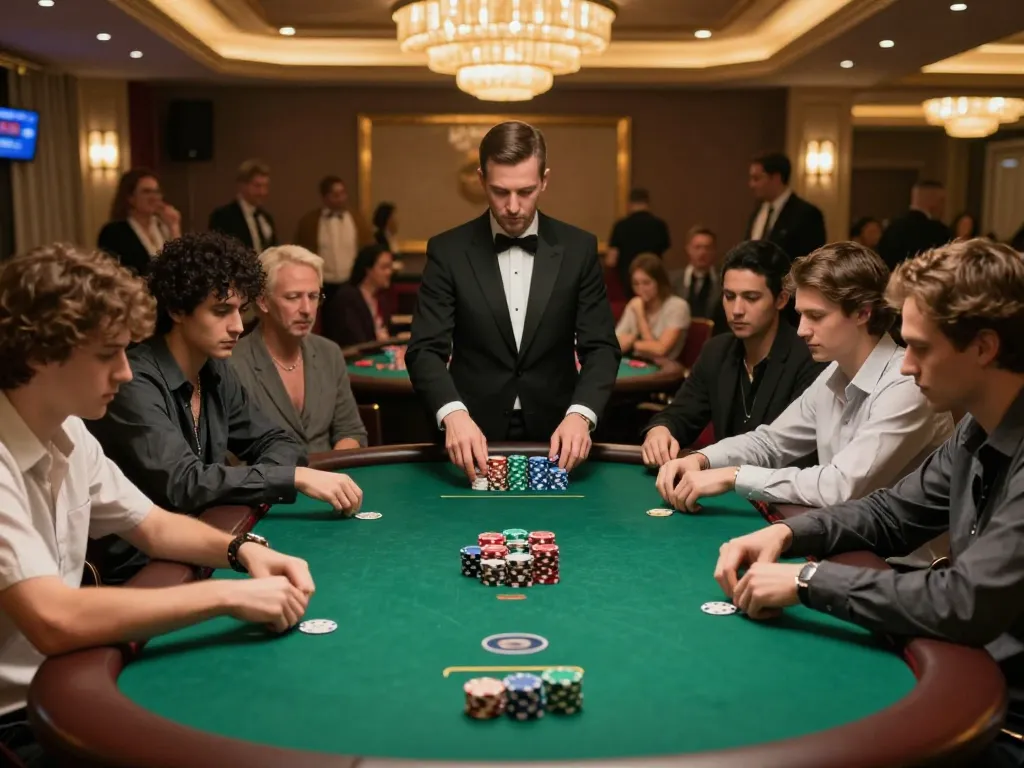 Players engaged at a high-stakes poker table, experiencing the thrill of xx88 casino games.
