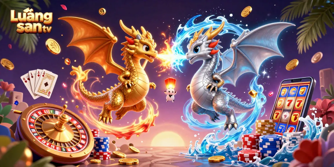 Lương sơn tv showcases dragons in a dynamic casino scene with coins and gaming elements.