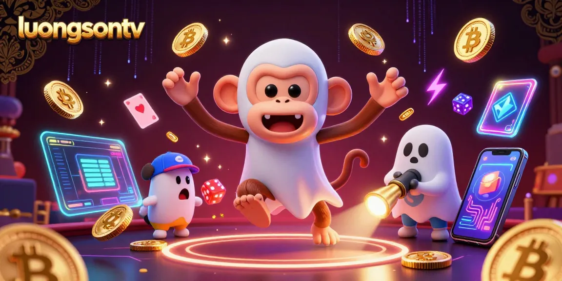 Experience the thrilling ambiance of luongsontv's dynamic casino scene with animated characters and cryptocurrency elements.