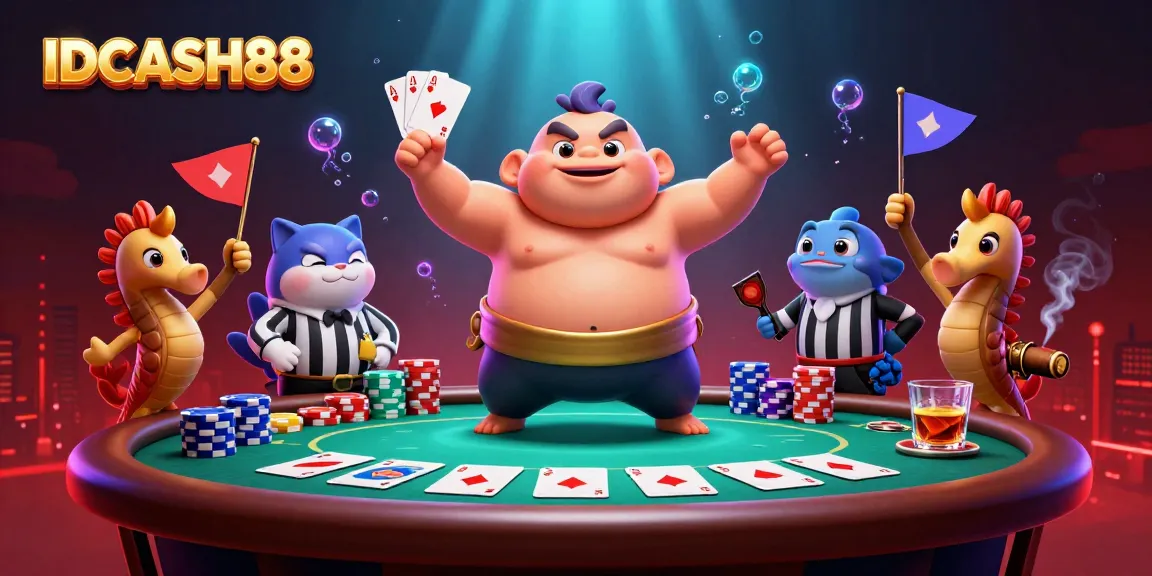 Experience thrilling poker action with IDCASH88 amidst vibrant underwater casino elements.