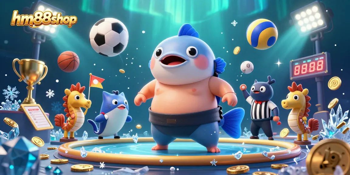 Bet on excitement with hm88shop in this vibrant 3D casino scene featuring a fun underwater sports theme.