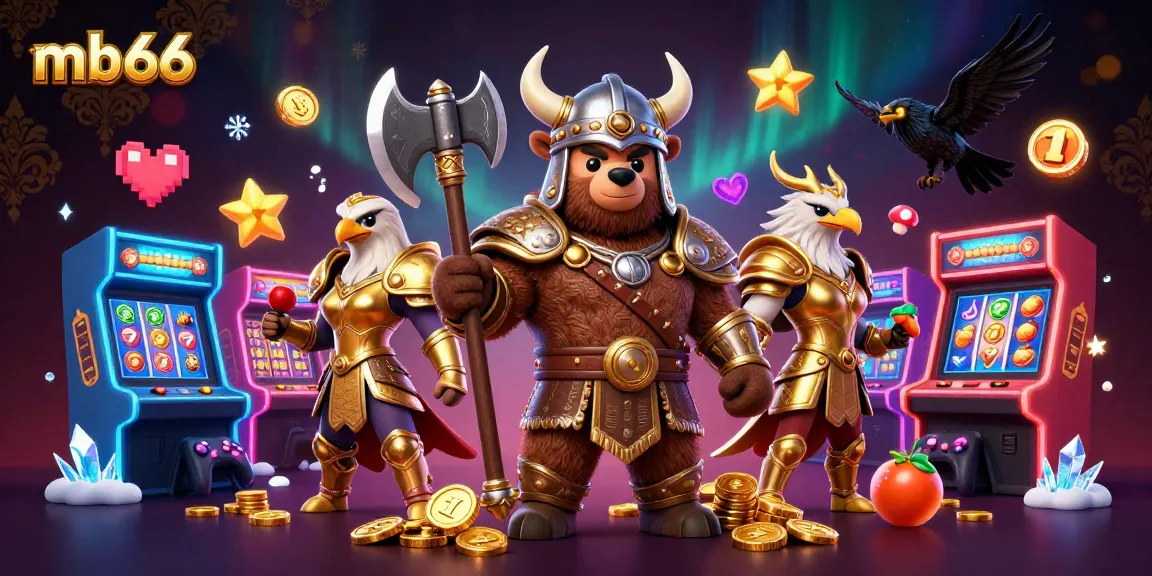 Engage with mb66 online gaming through an exciting Viking-themed casino illustration showcasing vibrant gaming elements.