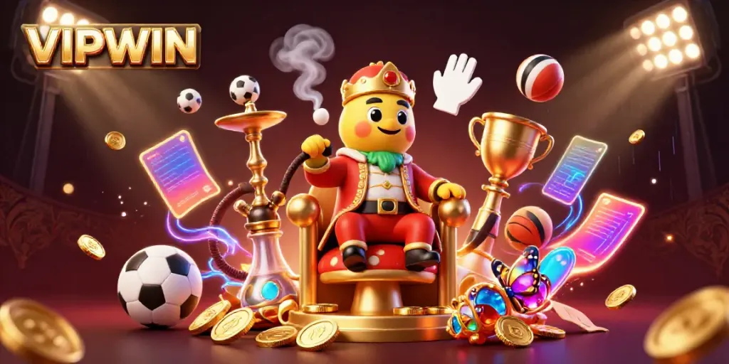 Experience excitement and wins with VIPWIN's vibrant 3D casino action illustration featuring engaging characters.