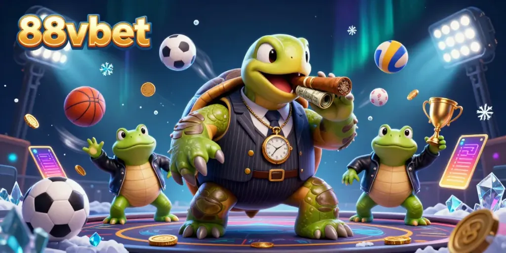 Experience thrilling betting adventures with 88vbet, illustrated with dynamic sports elements and characters.