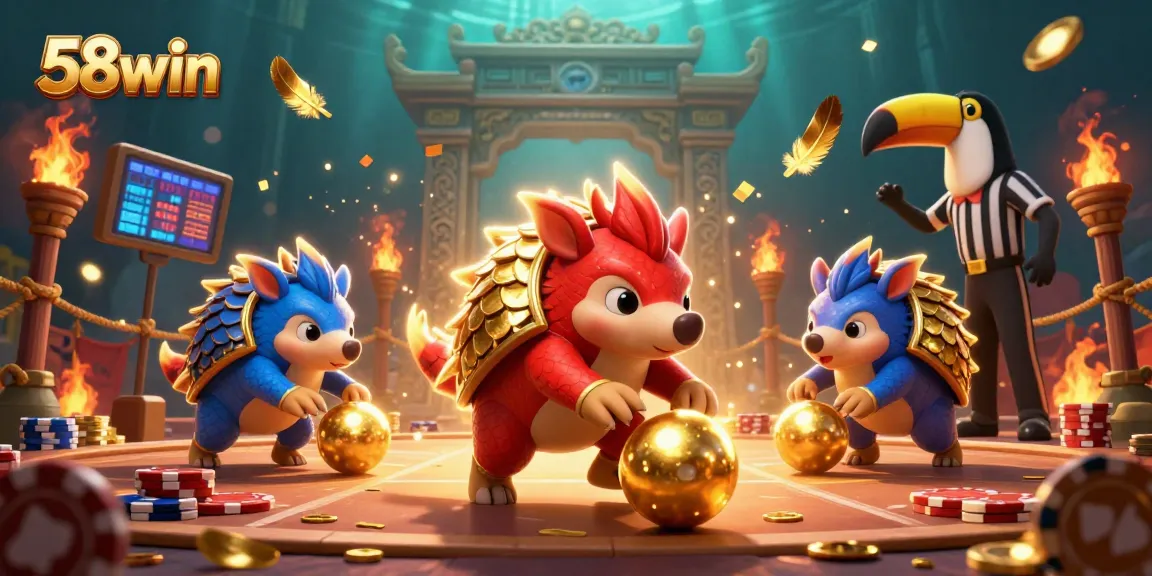 Engage with thrilling 58win gambling action featuring rival pangolins in an exciting casino setting.
