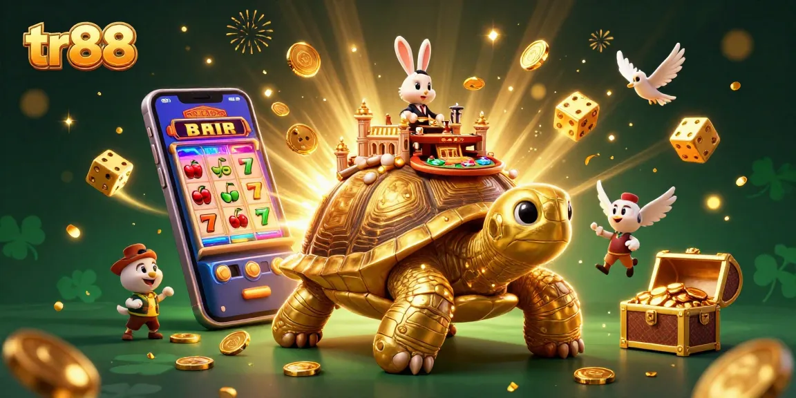 Experience thrilling gaming at tr88 with a golden tortoise casino scene filled with coins and exciting gameplay.