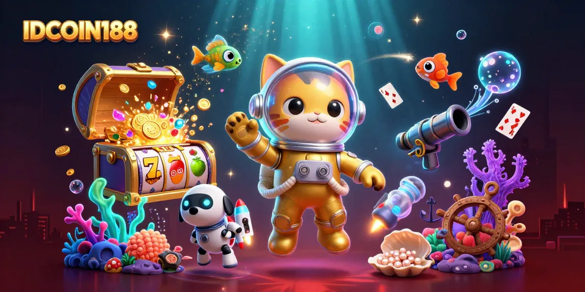 IDCOIN188 offers vibrant slot gaming with cartoon-inspired characters in a captivating galactic scene.