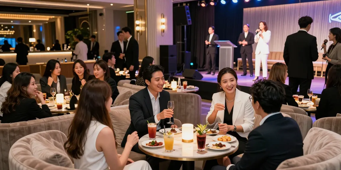 강남구구단의 세련된 분위기에서 즐거운 시간을 보내는 사람들 모습