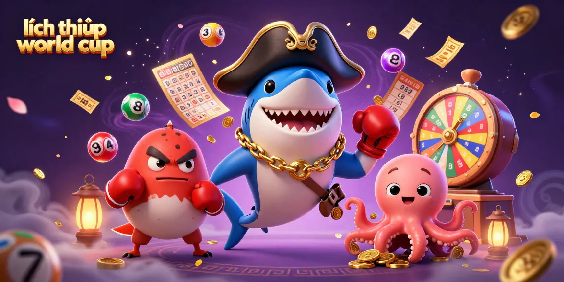 Engage with the exciting lịch thi đấu world cup featuring a colorful lottery scene of adorable characters and dynamic elements.