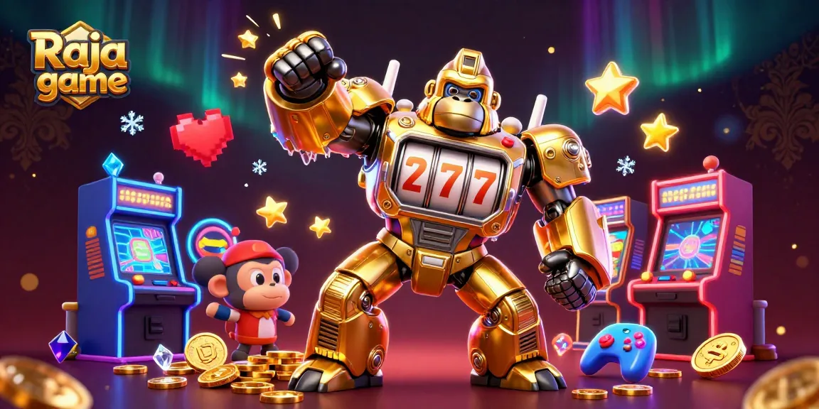 Experience thrilling gameplay with Raja game featuring a golden mech and interactive arcade elements.
