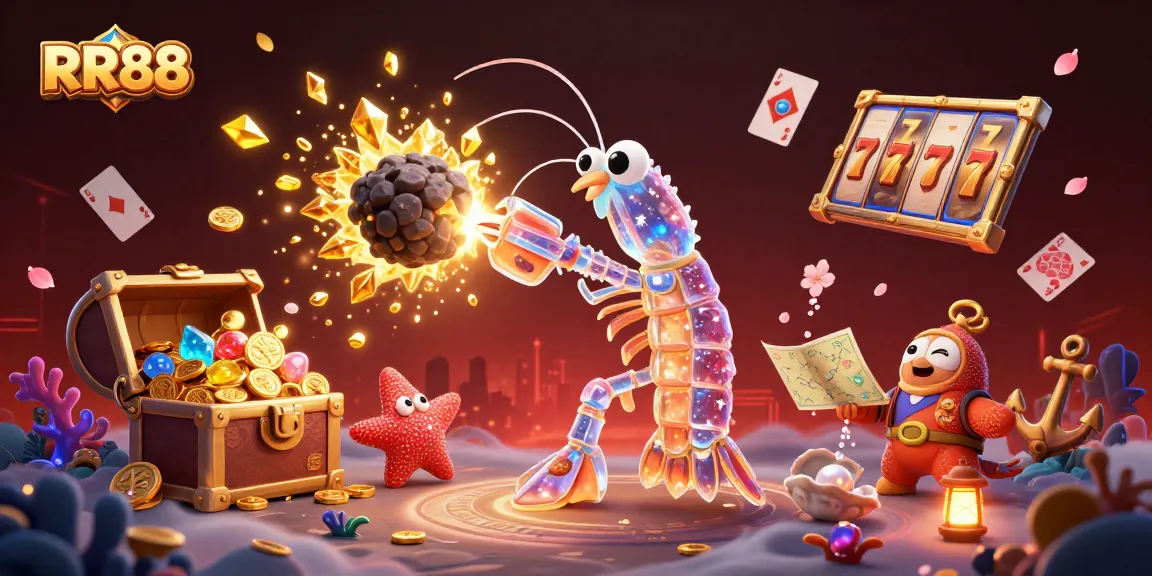 RR88 brings thrilling slot experiences to life in a dynamic, colorful casino scene.