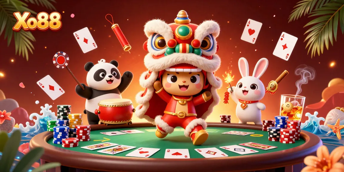 Xo88 delivers excitement with vibrant 3D lion dance and dynamic poker scene.