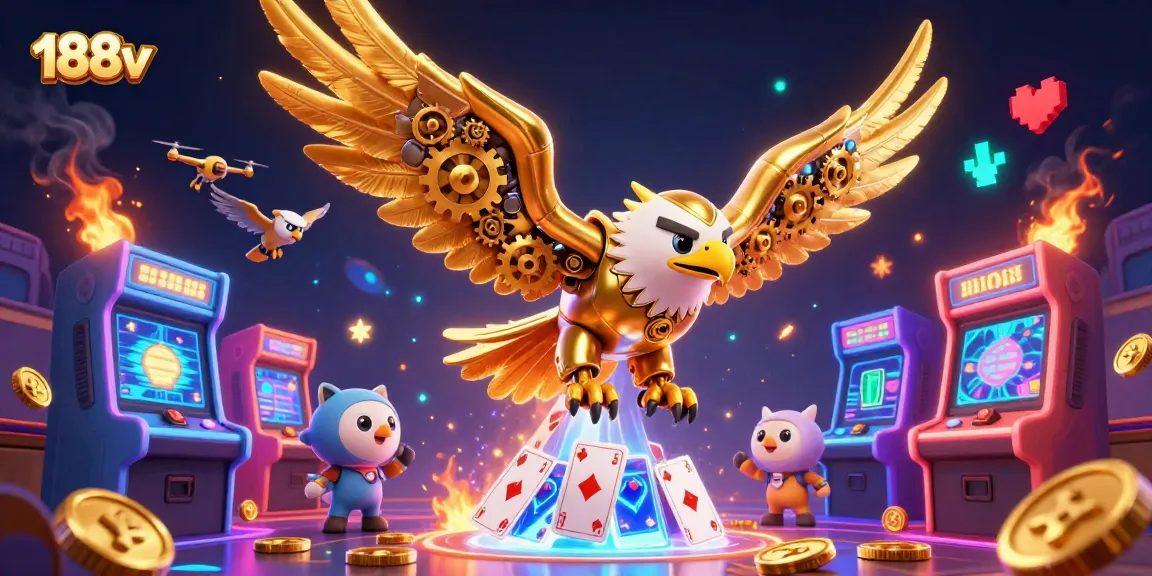 Experience 188v with a thrilling dive from a golden eagle through holographic cards