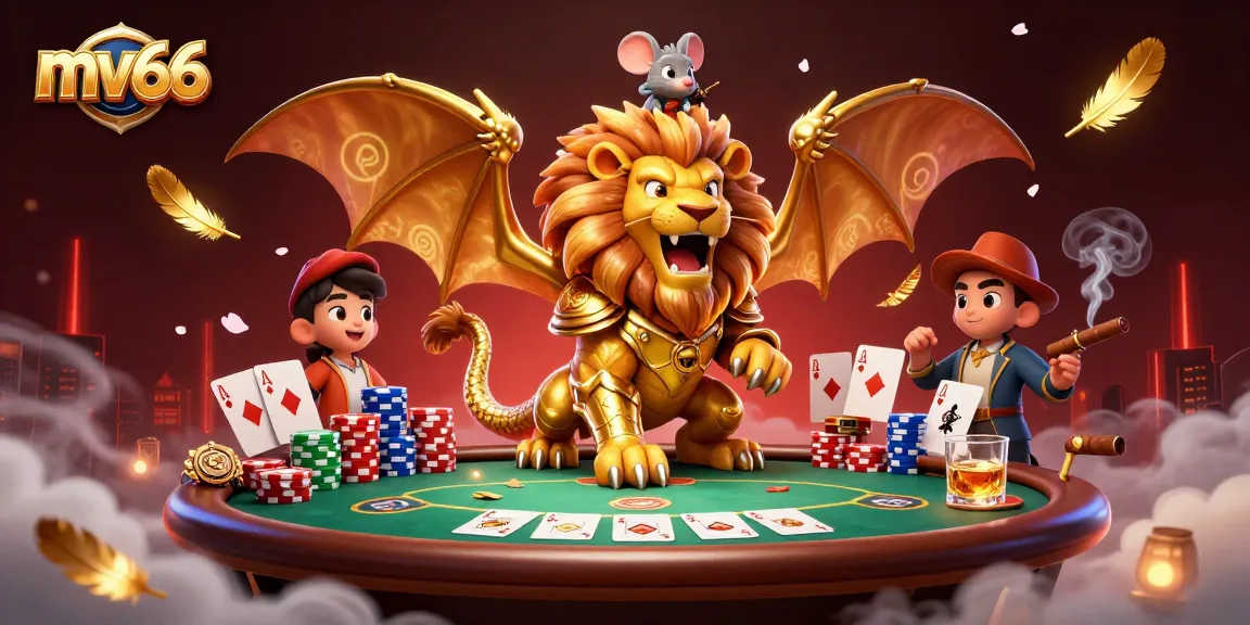 Experience thrilling mv66 casino adventures with a golden chimera and poker action in a rich 3D scene.