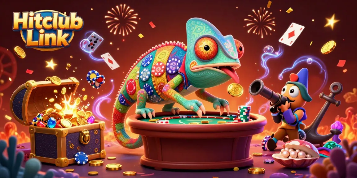 Experience thrilling gameplay at Hitclub Link, where colorful chameleon avatars capture golden coins amidst explosive casino elements.