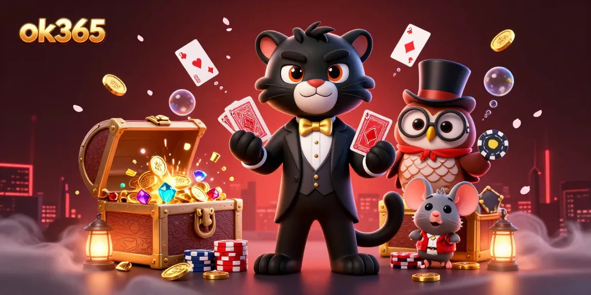 Engage with ok365’s exciting casino experience featuring a stylish panther, wise owl, and lucky mouse.