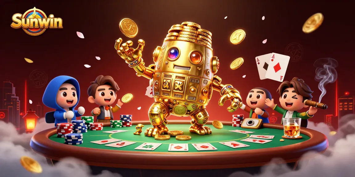 Engage in thrilling gameplay with Sunwin's vibrant casino scene featuring a golden golem and poker dynamics.